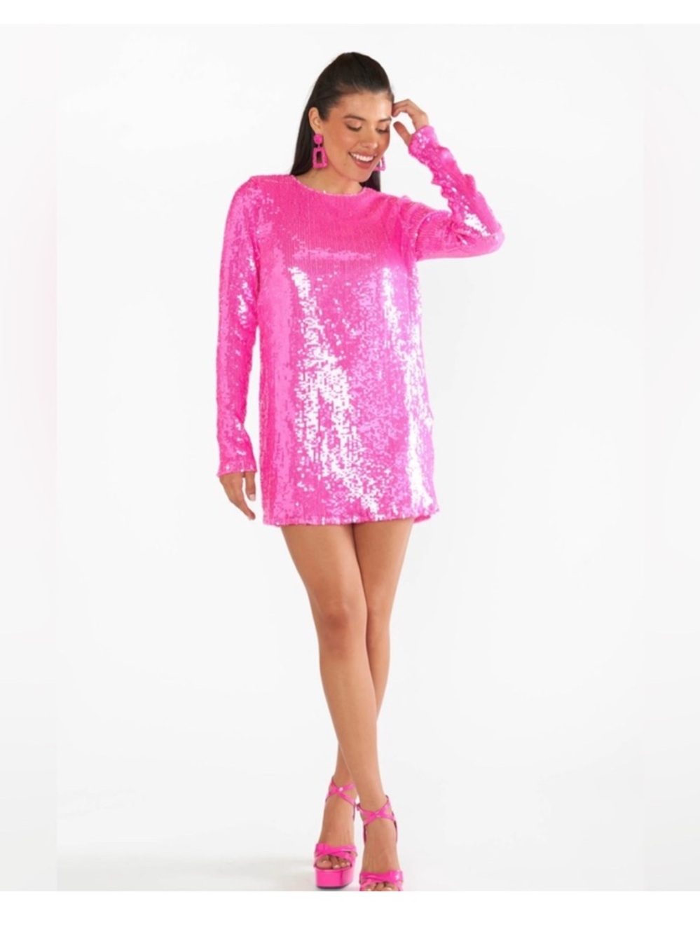 Show Me Your Mumu Pink Sequin Long Sleeve Mini Dress | Size S